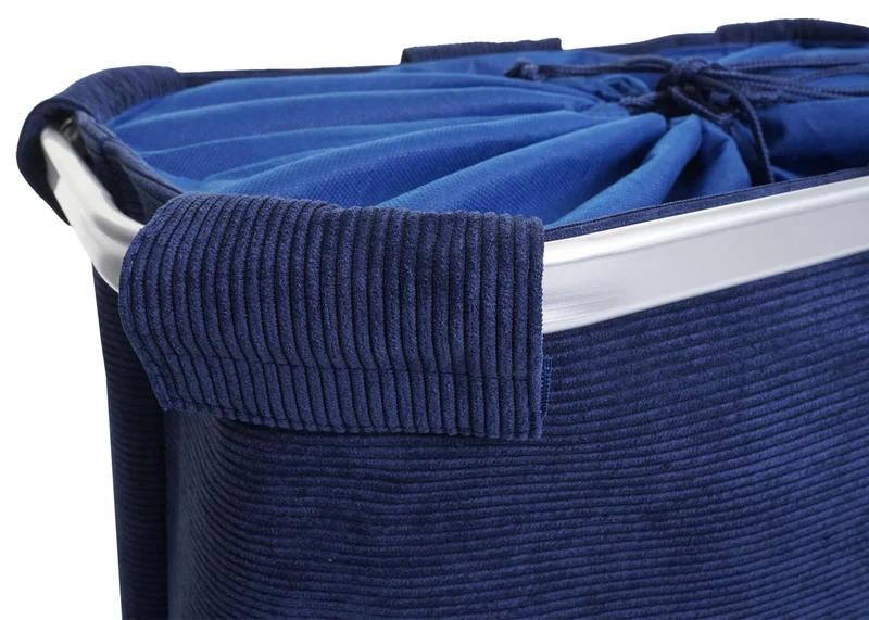 Panier à linge corbeille avec cordon de serrage 2 compartiments 56x49x30cm 82L en tissu bleu 04_0002512