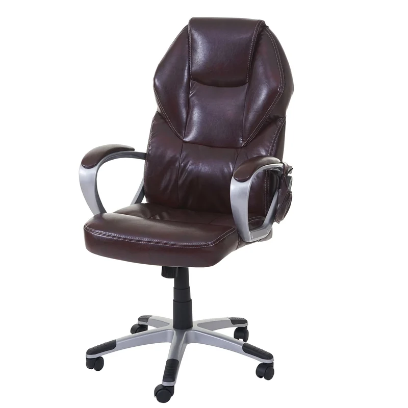 Fauteuil de bureau sur roulettes avec fonction massage chauffage pivotante en synthétique bordeaux 04_0001918