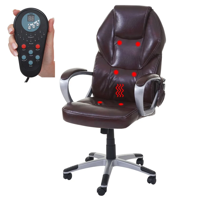 Fauteuil de bureau sur roulettes avec fonction massage chauffage pivotante en synthétique bordeaux 04_0001918