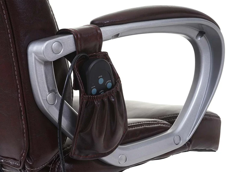 Fauteuil de bureau sur roulettes avec fonction massage chauffage pivotante en synthétique bordeaux 04_0001918
