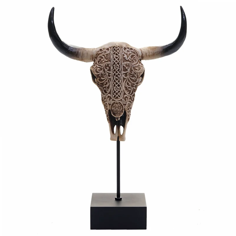 Figurine tête de vache déco tête de taureau trophée avec trival polyrésine 47x30x12cm 04_0002840