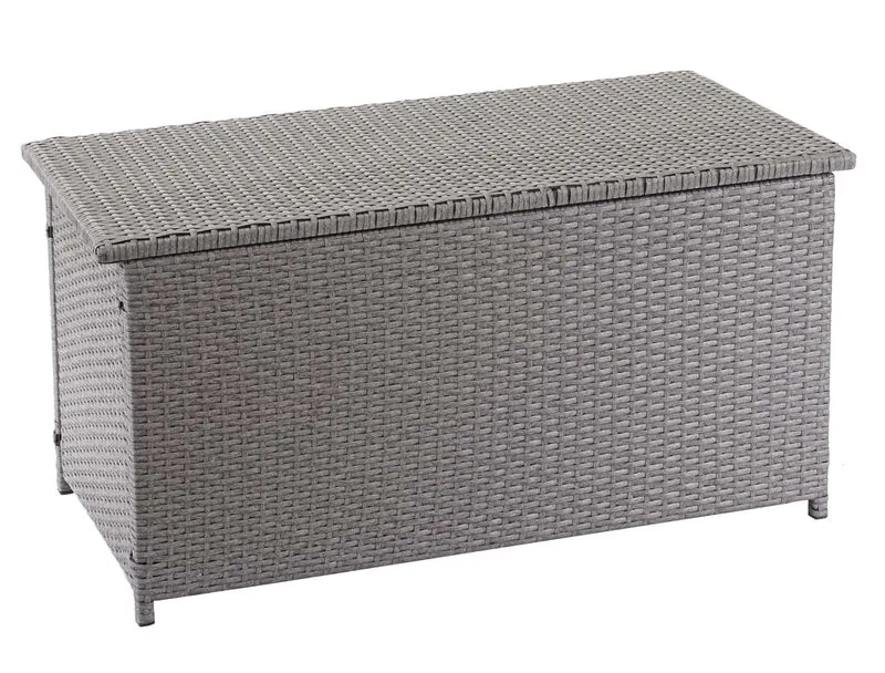 Coffre de rangement pour jardin en polyrotin gris avec roulettes rangement coussins 63x135x52cm 320L 04_0001372