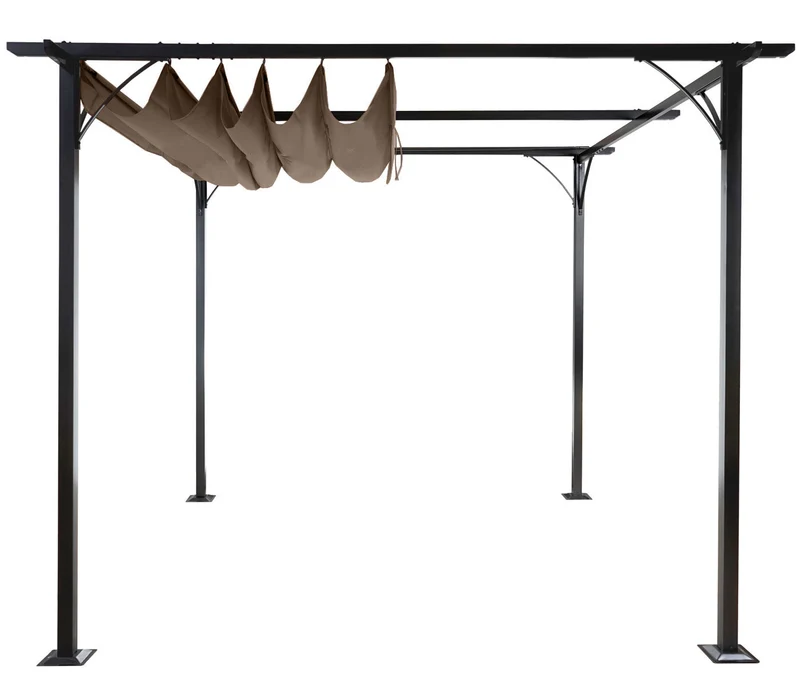 Pergola gazebo de jardin cadre stable 6cm + toit ouvrant 3,5x3,5m taupe-brun 04_0004111