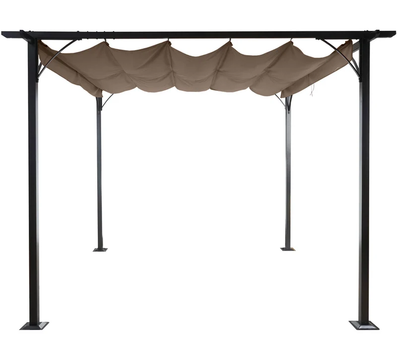 Pergola gazebo de jardin cadre stable 6cm + toit ouvrant 3,5x3,5m taupe-brun 04_0004111