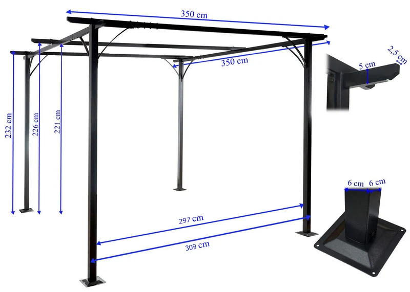 Pergola gazebo de jardin cadre stable 6cm + toit ouvrant 3,5x3,5m taupe-brun 04_0004111