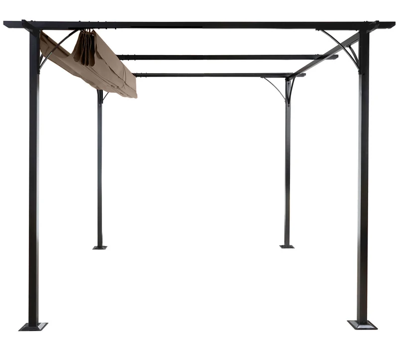 Pergola gazebo de jardin cadre stable 6cm + toit ouvrant 3,5x3,5m taupe-brun 04_0004111