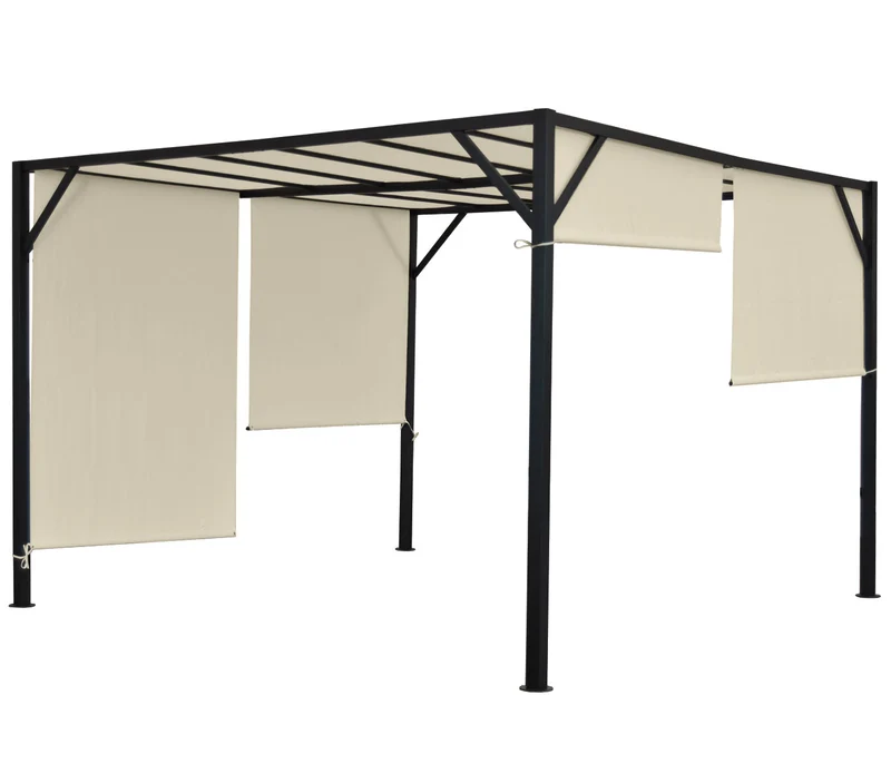 Pergola arche pavillon de jardin terrasse auvent structure acier stable 6cm + toit ouvrant crème 4x4m 04_0004072