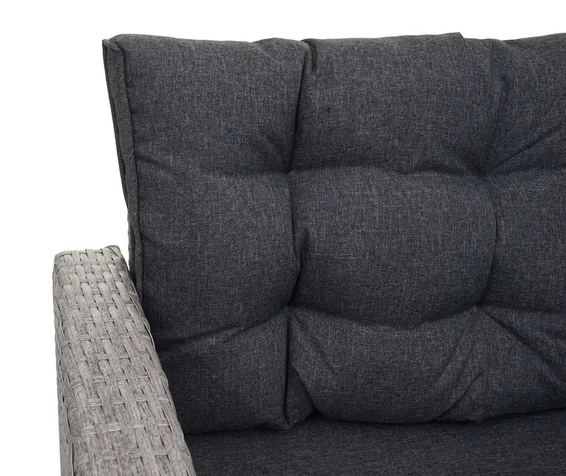 Ensemble complet de salon de jardin terrasse balcon véranda en polyrotin gris coussin gris foncé avec tabouret x2 04_0003046