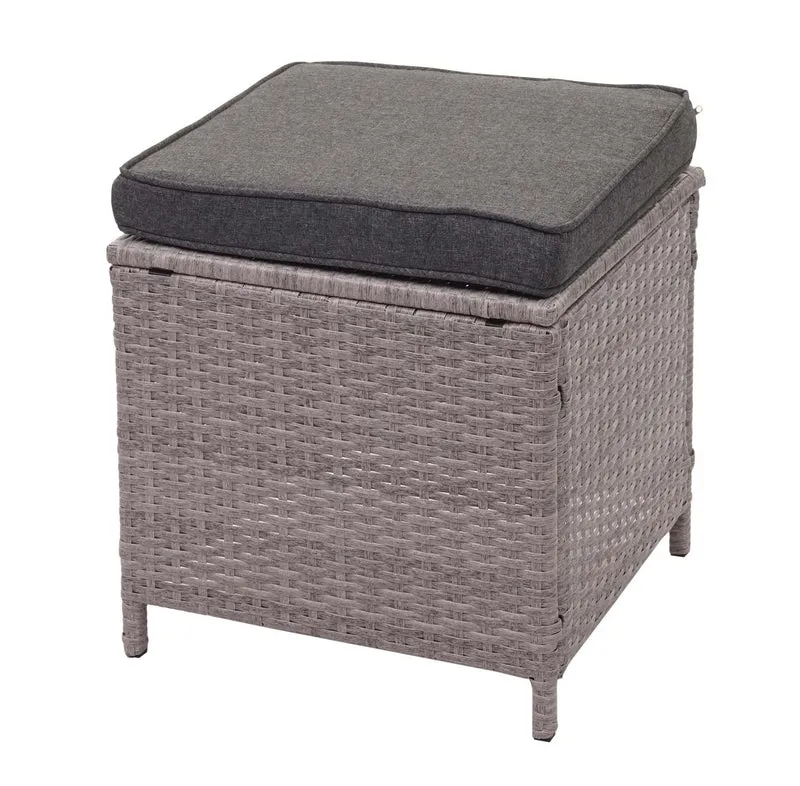 Ensemble complet de salon de jardin terrasse balcon véranda en polyrotin gris coussin gris foncé avec tabouret x2 04_0003046