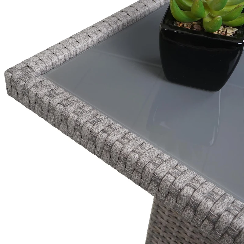 Ensemble complet de salon de jardin terrasse balcon véranda en polyrotin gris coussin gris foncé avec tabouret x2 04_0003046