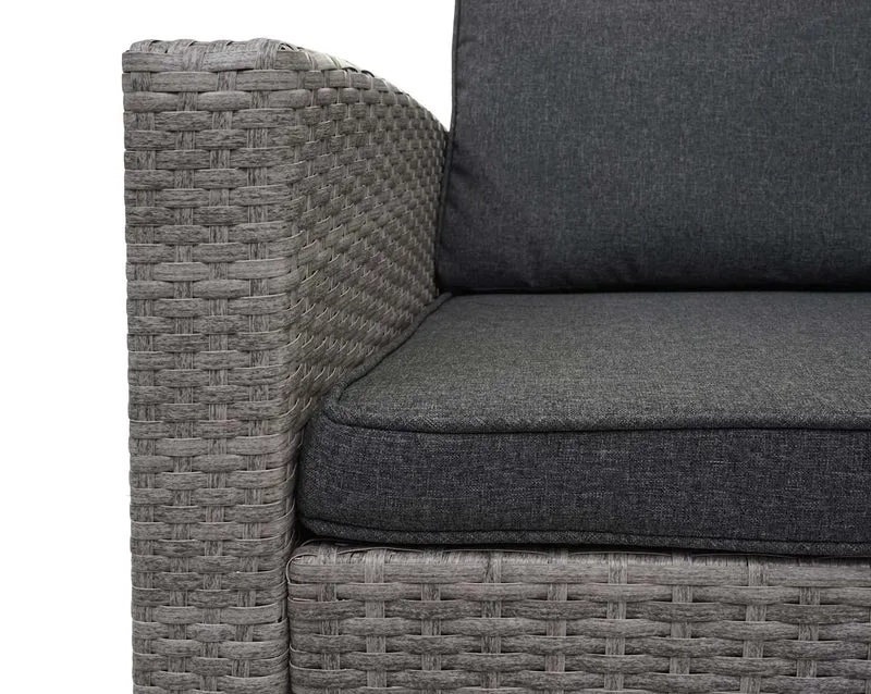 Ensemble complet de salon de jardin terrasse balcon véranda en polyrotin gris coussin gris foncé avec tabouret x2 04_0003046