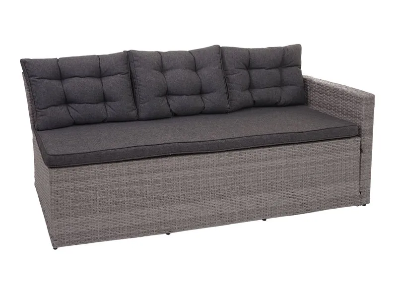 Ensemble complet de salon de jardin terrasse balcon véranda en polyrotin gris coussin gris foncé avec tabouret x2 04_0003046
