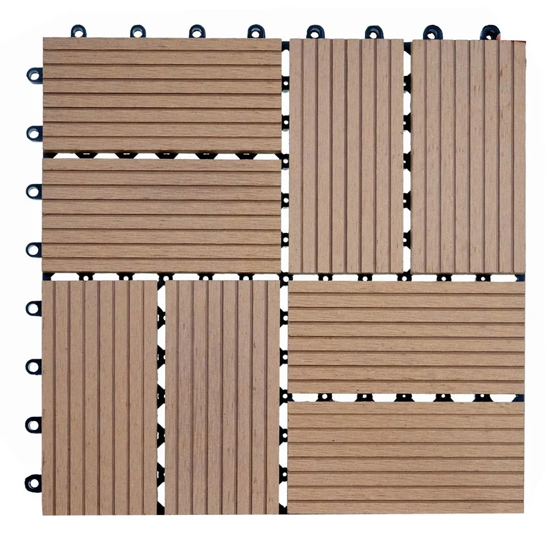 Carrelage de sol WPC balcon terrasse aspect bois 11 pièces 30x30cm 1m² décalage en teck 04_0005440