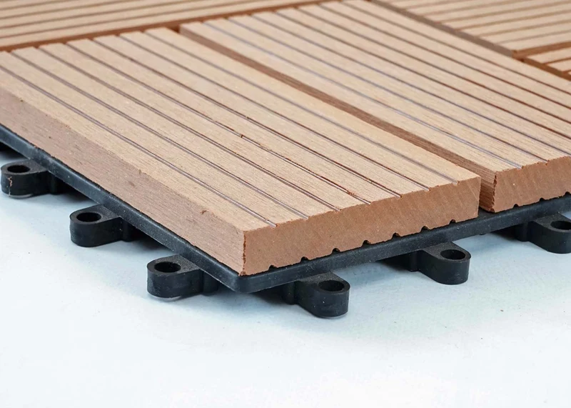 Carrelage de sol WPC balcon terrasse aspect bois 11 pièces 30x30cm 1m² décalage en teck 04_0005440