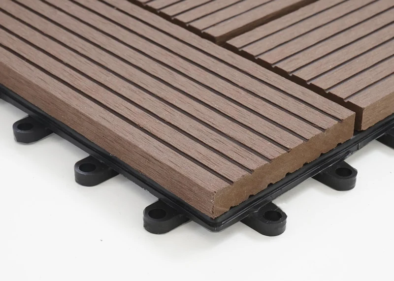 Carrelage de sol WPC balcon terrasse aspect bois 11 pièces 30x30cm 1m² décalage en teck couleur café 04_0005438