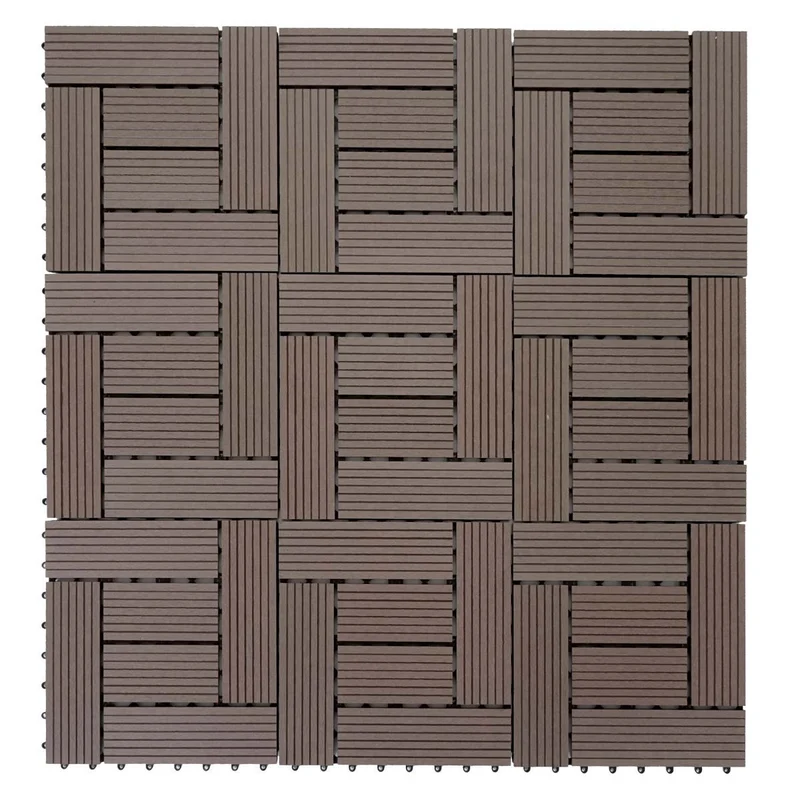 Carrelage de sol WPC balcon terrasse aspect bois 11 pièces 30x30cm 1m² décalage en teck couleur café 04_0005438
