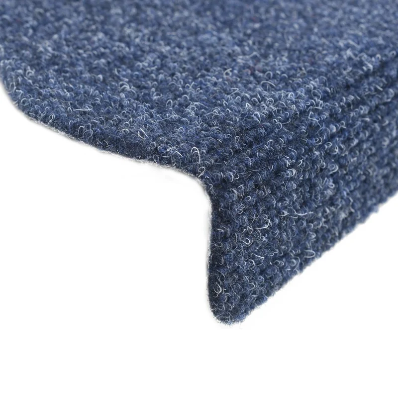 Tapis d'escalier auto-adhésif Poinçon aiguilleté 15 pièces Bleu DEC023315