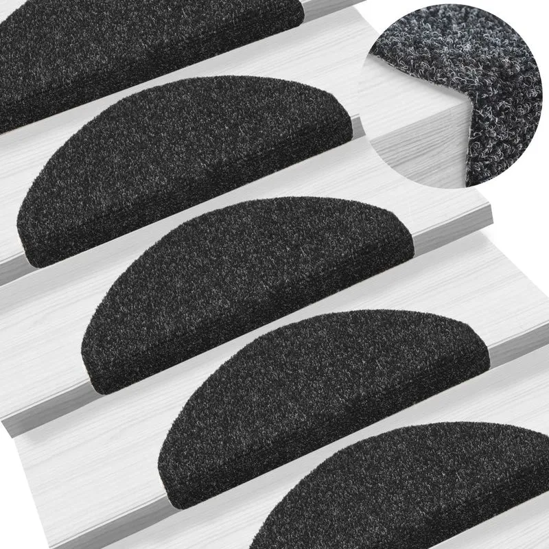 Tapis d'escalier auto-adhésif Poinçon aiguilleté 15 pièces Noir DEC023312