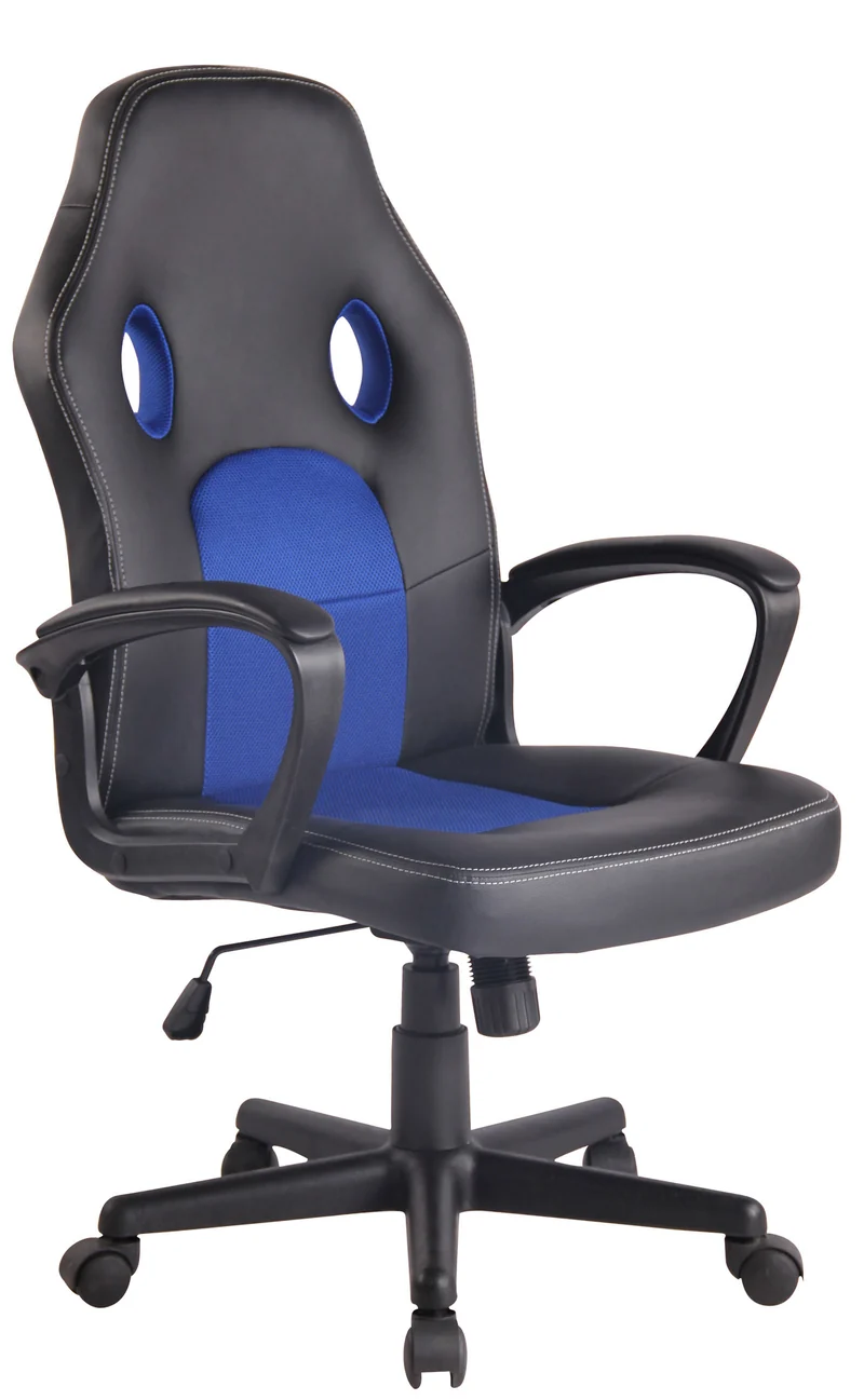 Fauteuil de bureau design sportif en synthétique noir maille bleu BUR10483