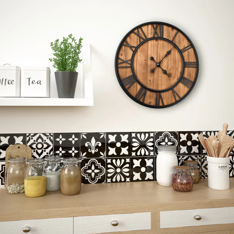 Horloge murale vintage à quartz Bois et métal 60 cm XXL DEC022277
