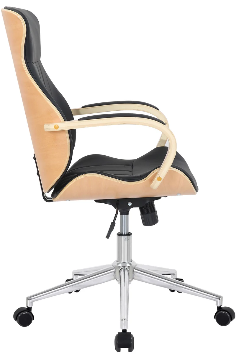 Fauteuil de bureau avec roulettes synthétique noir et bois clair hauteur réglable BUR10464
