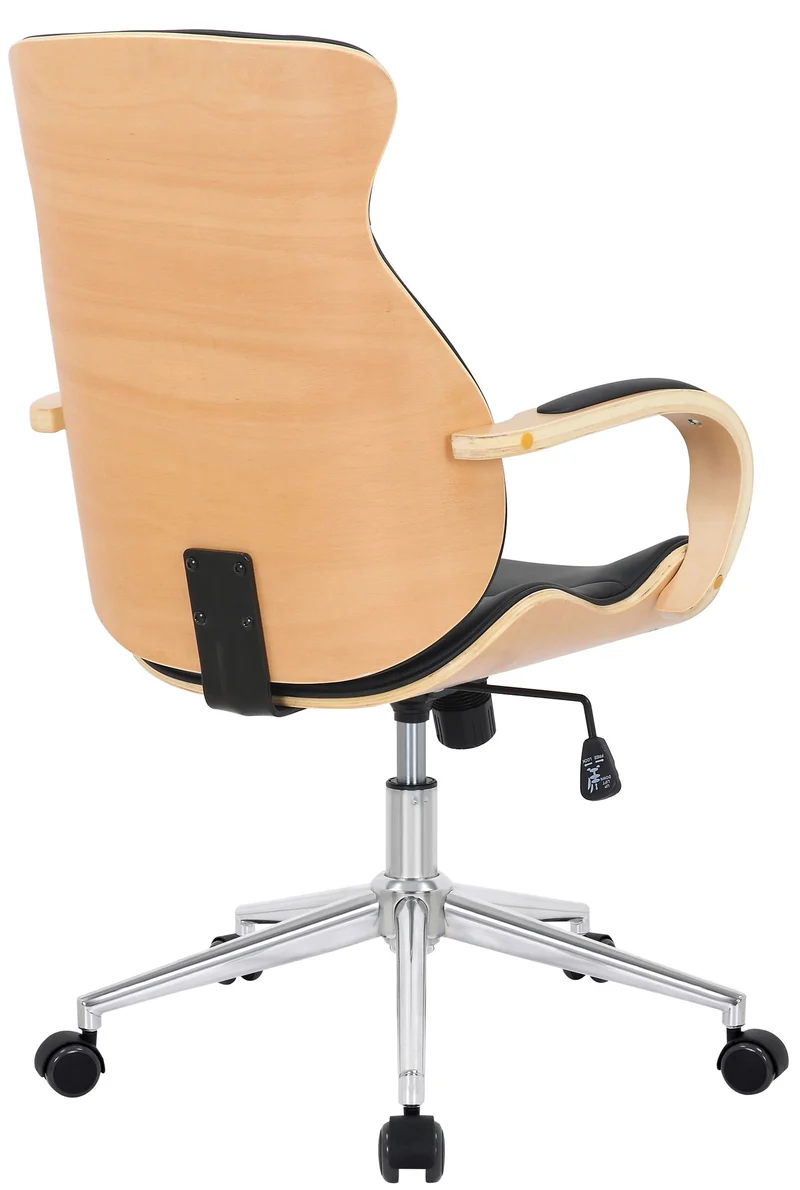Fauteuil de bureau avec roulettes synthétique noir et bois clair hauteur réglable BUR10464