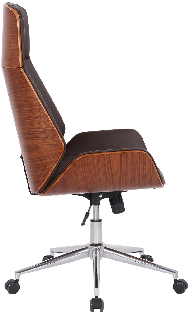 Fauteuil de bureau dossier haut avec roulettes synthétique marron et bois noyer hauteur réglable BUR10456