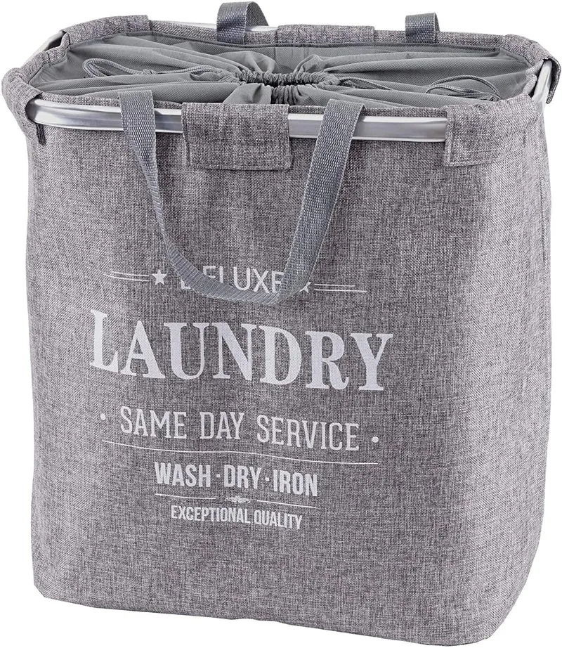 Panier / corbeille à linge en tissu gris 89l avec poignées 54x52x32cm DEC04134