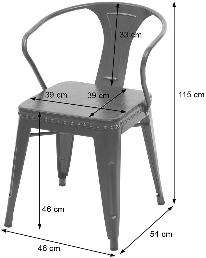 2x chaises de salle à manger cuisine en synthétique et métal style industrielle gris noir CDS04452