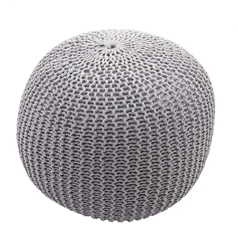 Tabouret repose pieds pouf aspect tricot à grosse maille 40x50cm gris TABO04007