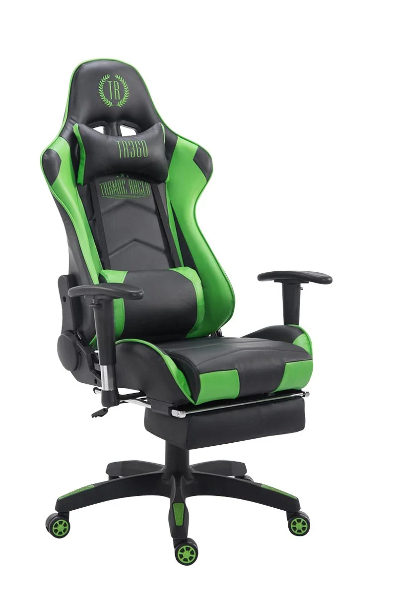 Fauteuil de bureau ergonomique dossier réglable avec repose-pieds synthétique noir/vert BUR10134