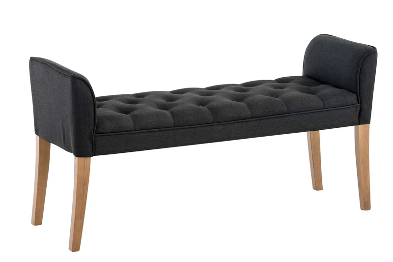 Banc banquette capitonné en tissu gris foncé avec pieds en bois largeur 133cm BAN10002