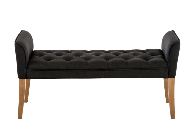 Banc banquette capitonné en tissu gris foncé avec pieds en bois largeur 133cm BAN10002