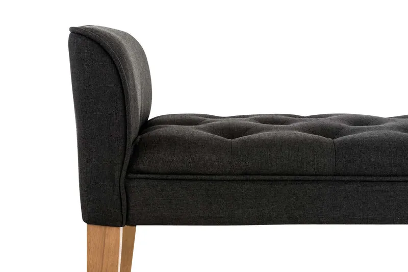 Banc banquette capitonné en tissu gris foncé avec pieds en bois largeur 133cm BAN10002