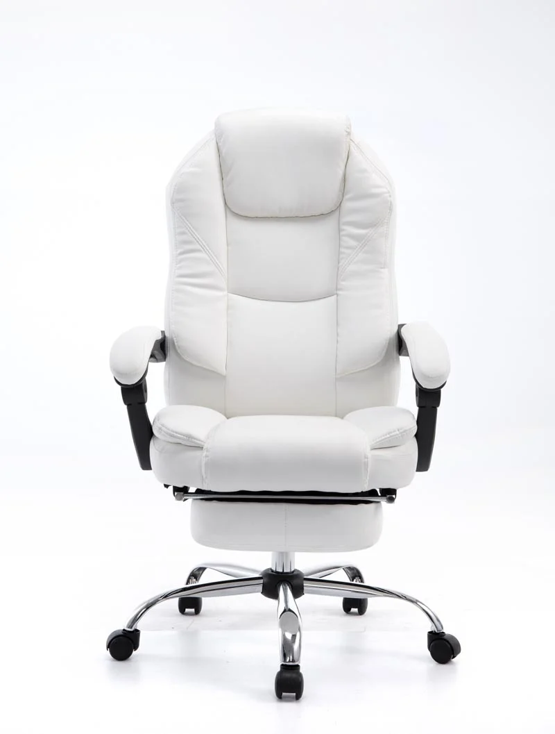 Fauteuil de bureau ergonomique en synthétique blanc avec repose-pieds et accoudoirs BUR10378
