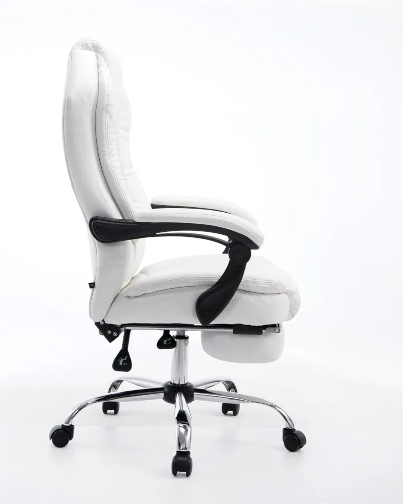 Fauteuil de bureau ergonomique en synthétique blanc avec repose-pieds et accoudoirs BUR10378