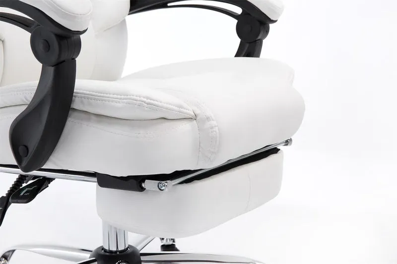 Fauteuil de bureau ergonomique en synthétique blanc avec repose-pieds et accoudoirs BUR10378