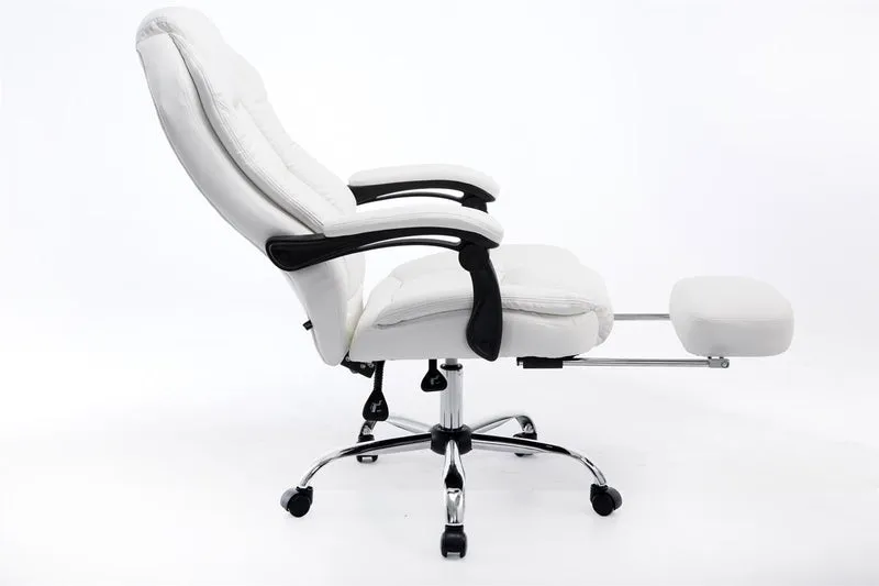 Fauteuil de bureau ergonomique en synthétique blanc avec repose-pieds et accoudoirs BUR10378