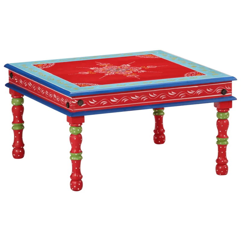 Table basse style artisanal et coloré en bois de manguier massif peint à la main Rouge DEC039919