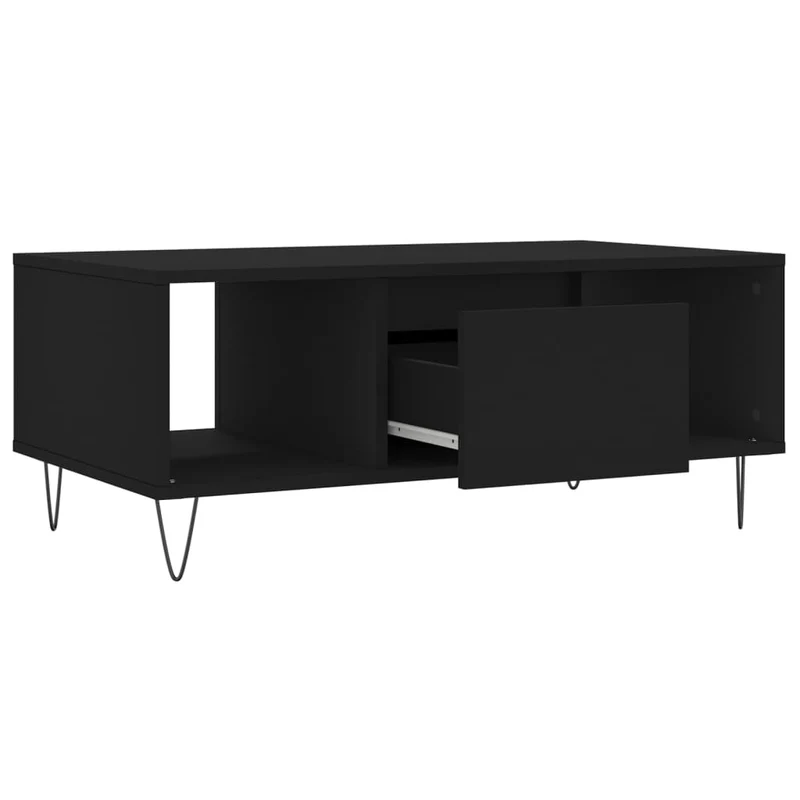 Table basse design moderne et contemporaine 90 x 50 x 36,5 cm bois d'ingénierie noir et métal DEC039828
