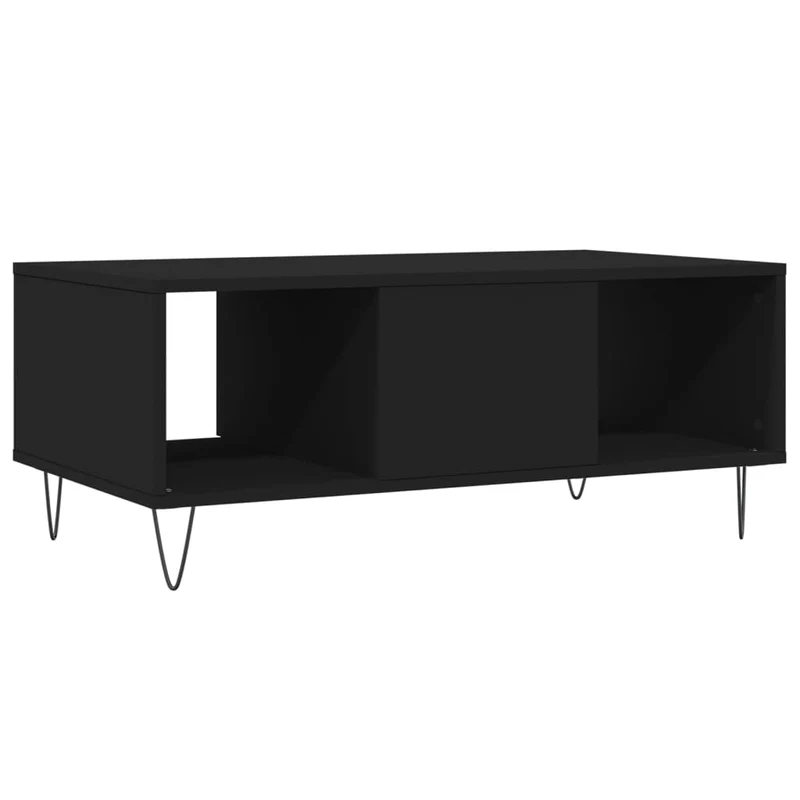 Table basse design moderne et contemporaine 90 x 50 x 36,5 cm bois d'ingénierie noir et métal DEC039828