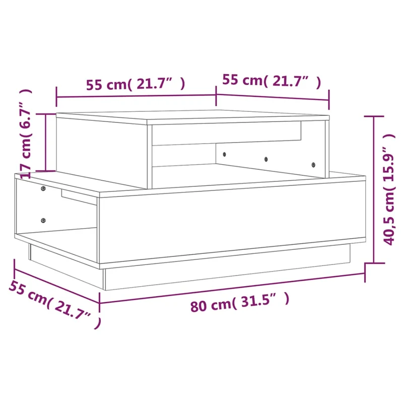Table basse avec espace de rangement design moderne et contemporain 80 x 55 x 40,5 cm bois massif de pin noir DEC039783