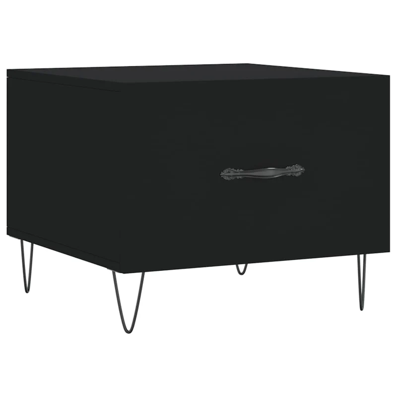 Table basse avec tiroir design moderne et contemporain 50 x 50 x 40 cm bois d'ingénierie noir et fer DEC039669