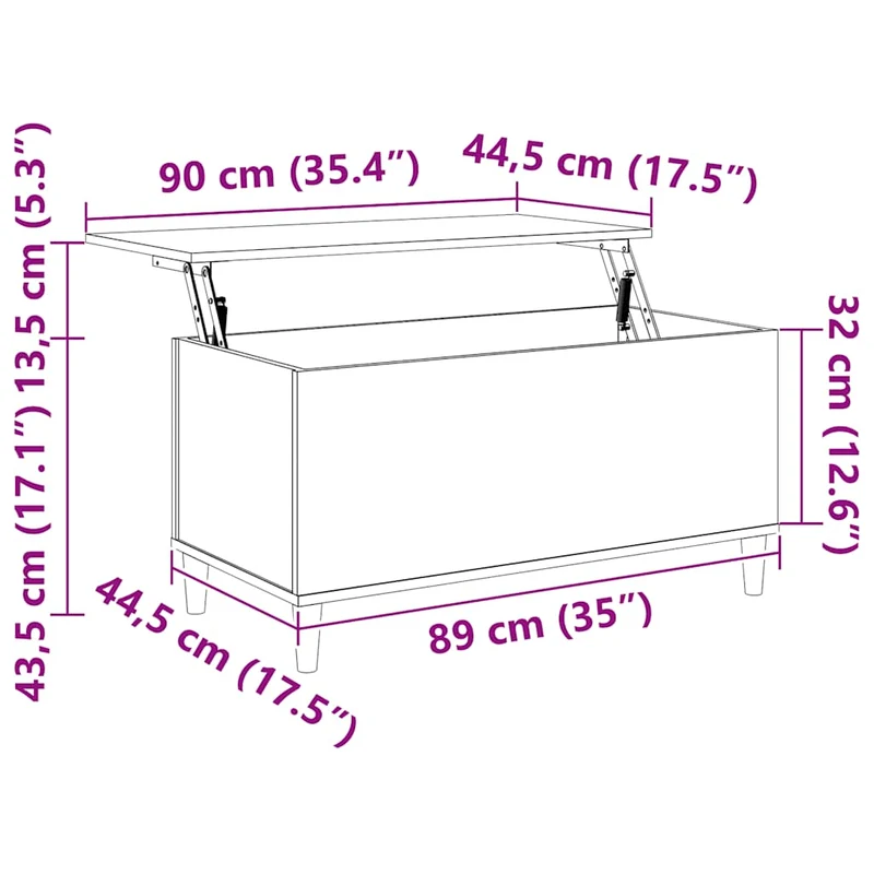 Table basse avec plateau relevable design moderne et contemporaine 90 x 44,5 x 45 cm bois d'ingénierie gris DEC039354