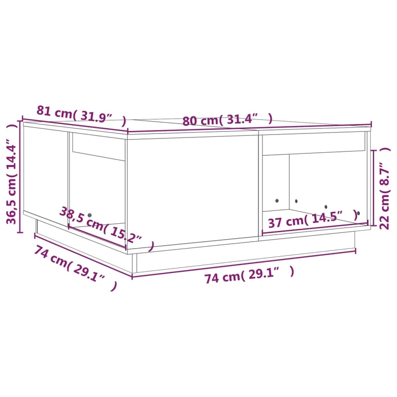 Table basse design moderne et contemporaine 80 x 81 x 36,5 cm bois massif de pin gris DEC039208