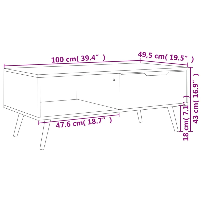 Table basse design moderne et contemporaine 100 x 49,5 x 43 cm bois d'ingénierie gris DEC039147