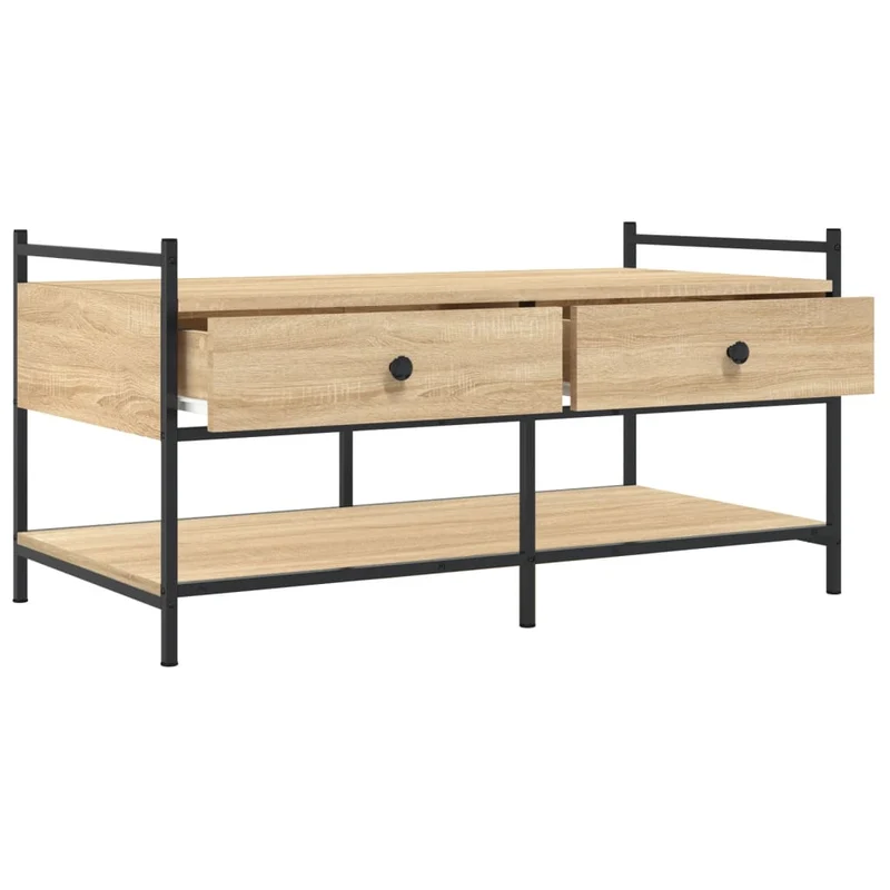 Table basse avec tiroirs design moderne industriel 99 x 50 x 50 cm bois d'ingénierie et métal DEC039080