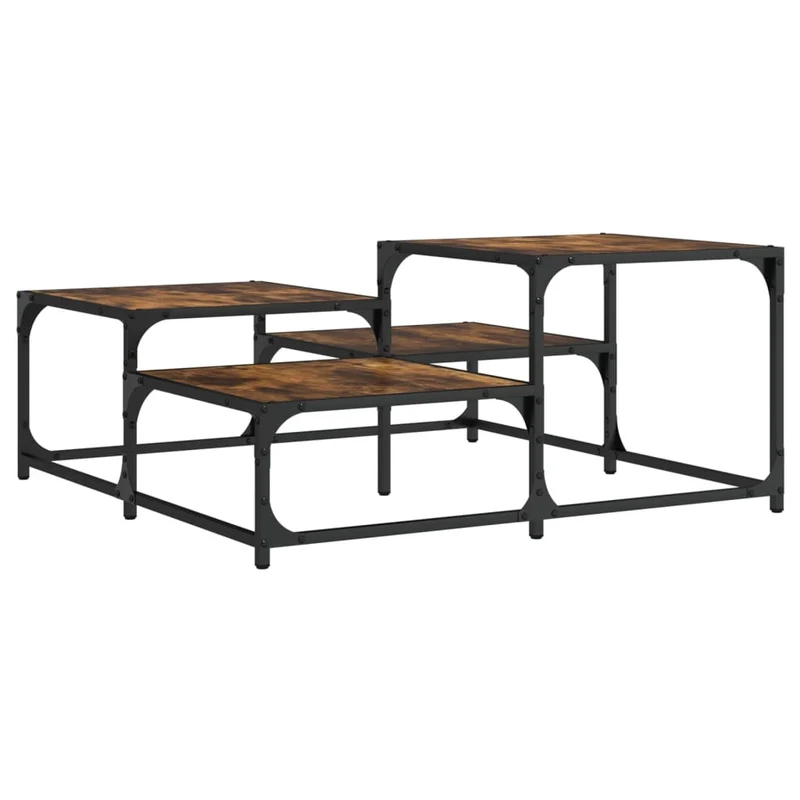 Table basse avec étagères design industiel 87,5 x 87,5 x 40cm bois d'ingénierie marron et métal DEC038500