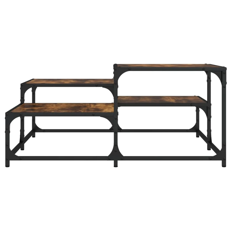 Table basse avec étagères design industiel 87,5 x 87,5 x 40cm bois d'ingénierie marron et métal DEC038500