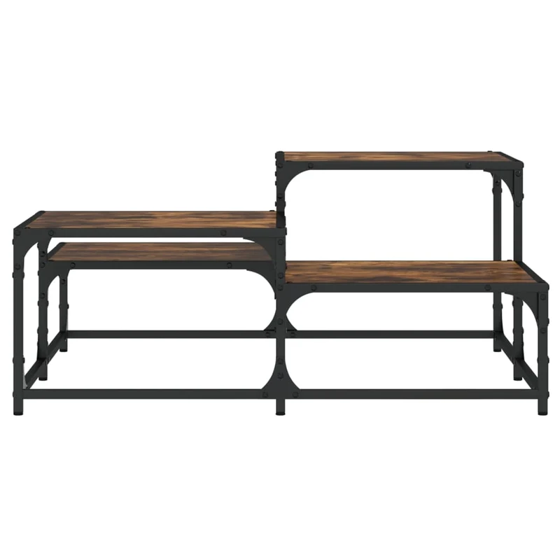 Table basse avec étagères design industiel 87,5 x 87,5 x 40cm bois d'ingénierie marron et métal DEC038500